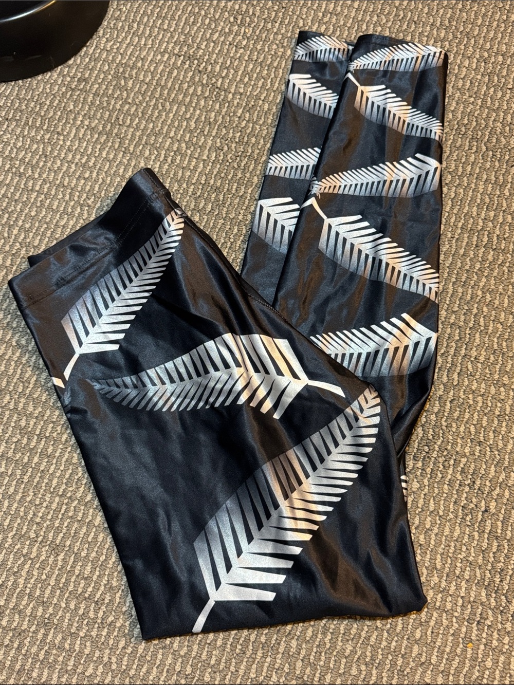 Blackmilk Black Leggings with Silver Fern Motif